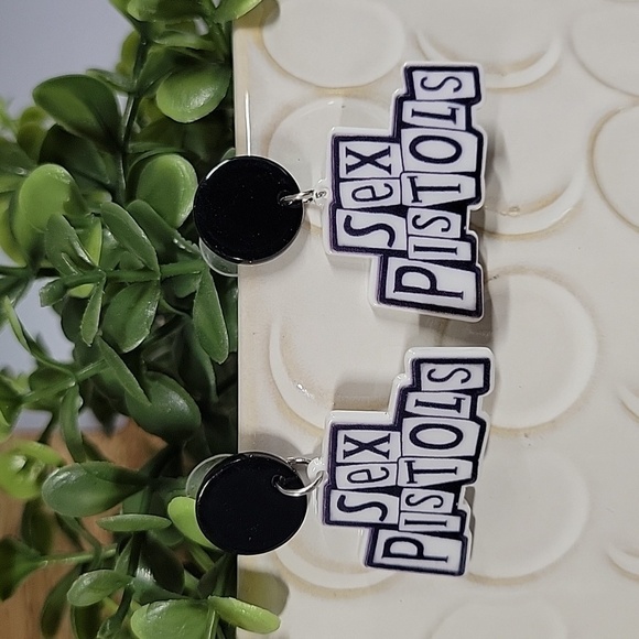 SEX PISTOLS Drop Earrings, S925 - Picture 1 of 6